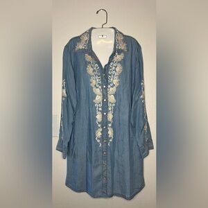 Boston Proper Embroidered Denim Tunic Shirt Dress – Size S